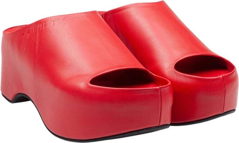 Marni Rode Leren Chunky Klomp Slides Red Dames