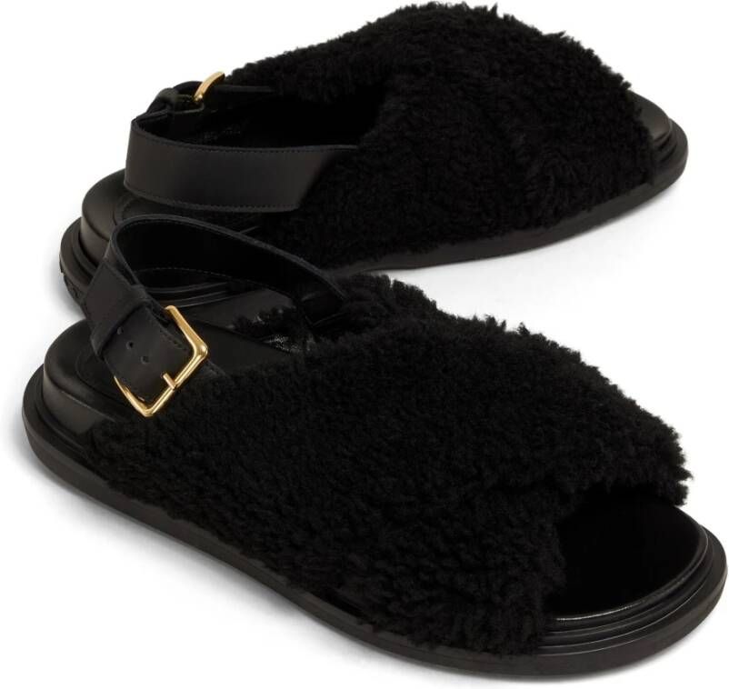 Marni Shearling sandalen met gouden gesp Black Dames