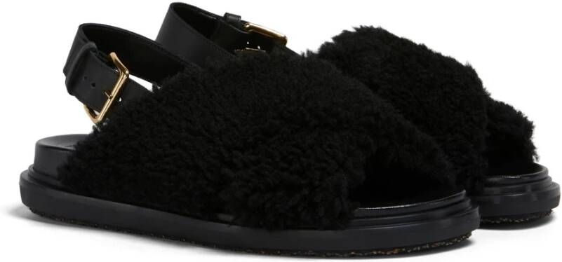 Marni Shearling sandalen met gouden gesp Black Dames