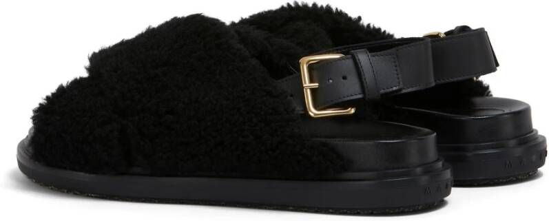 Marni Shearling sandalen met gouden gesp Black Dames