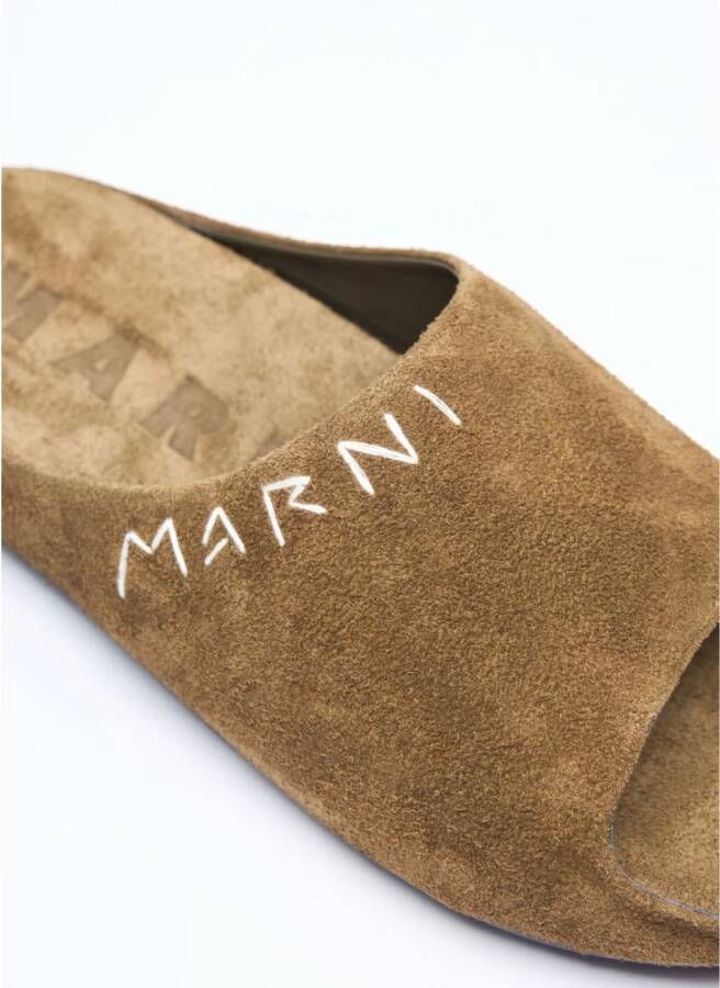 Marni Suède Afwerking Open Teen Slides Brown Heren