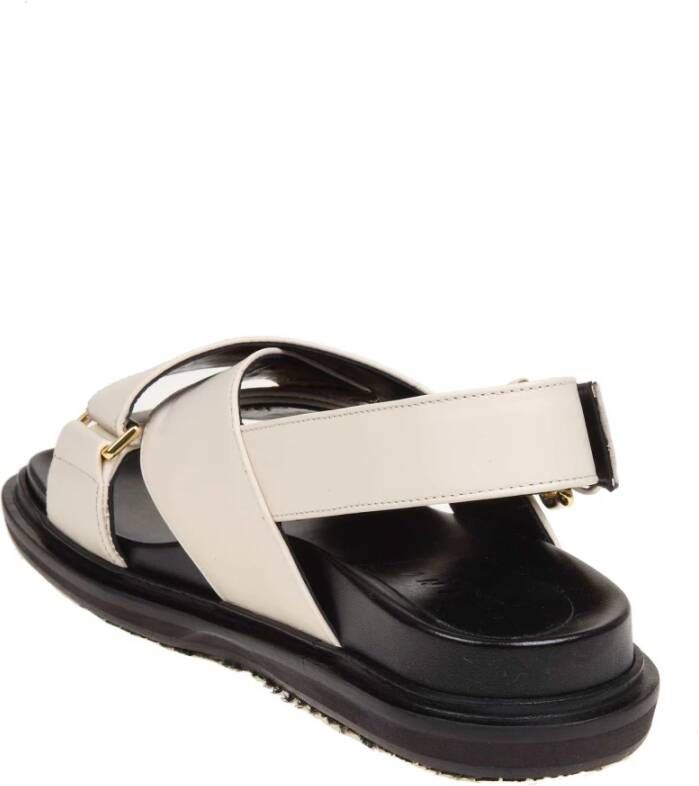 Marni Witte Leren Sandalen met Kruisband White Dames