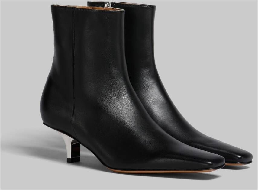 Marni Zilveren Stiletto Hak Leren Laarzen Black Dames