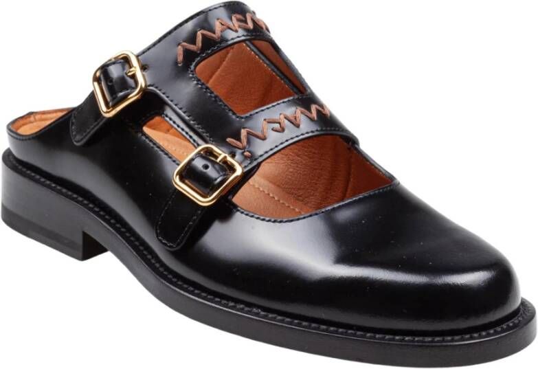 Marni Zwarte Geborsteld Leren Moccasin Sabot Black Dames