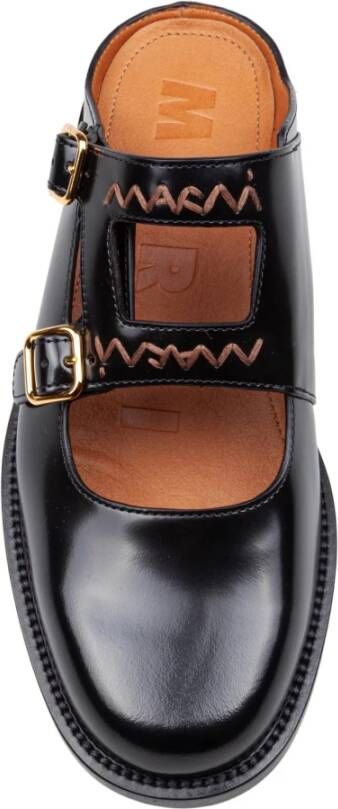 Marni Zwarte Geborsteld Leren Moccasin Sabot Black Dames