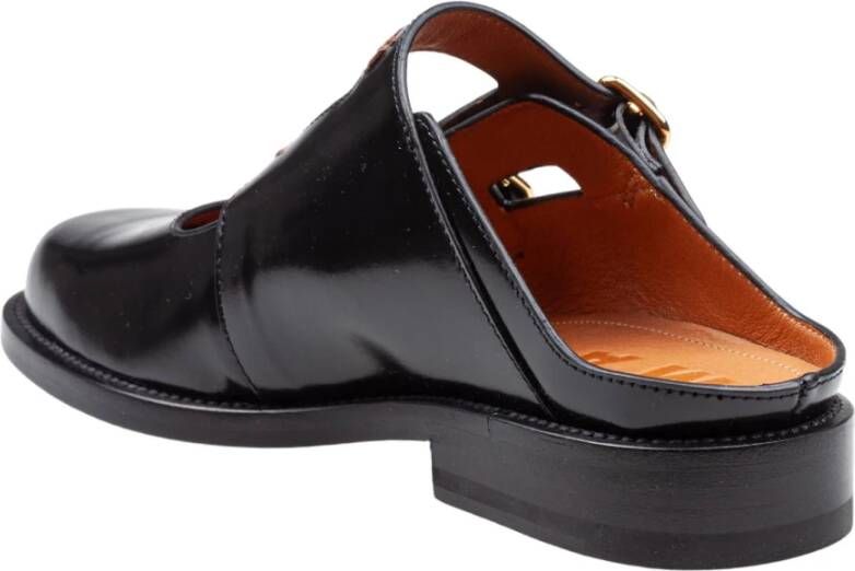 Marni Zwarte Geborsteld Leren Moccasin Sabot Black Dames