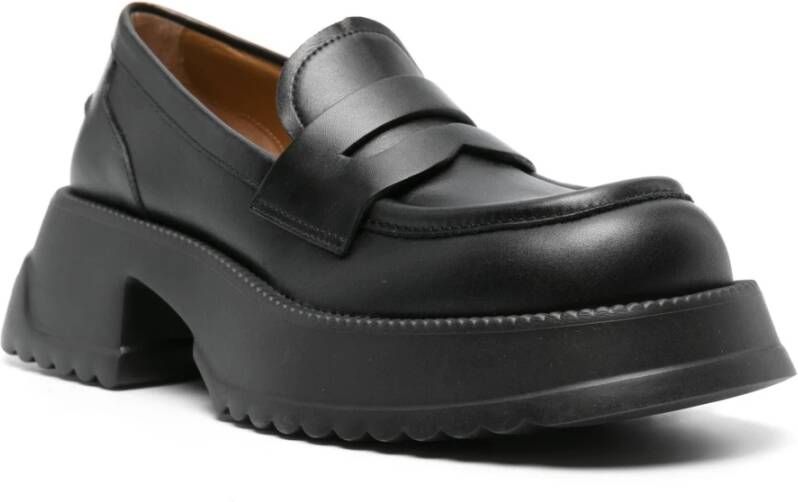 Marni Zwarte platte loafers met bies Black Dames