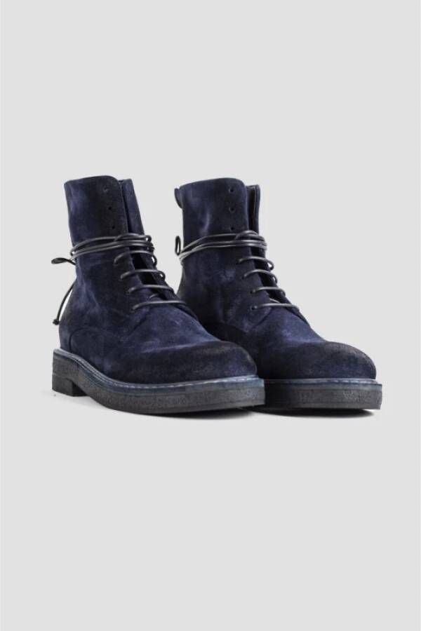 Marsell Navy Blue Lace-Up Suede Boots Blue Dames