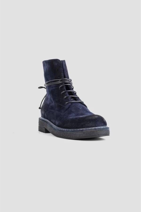 Marsell Navy Blue Lace-Up Suede Boots Blue Dames