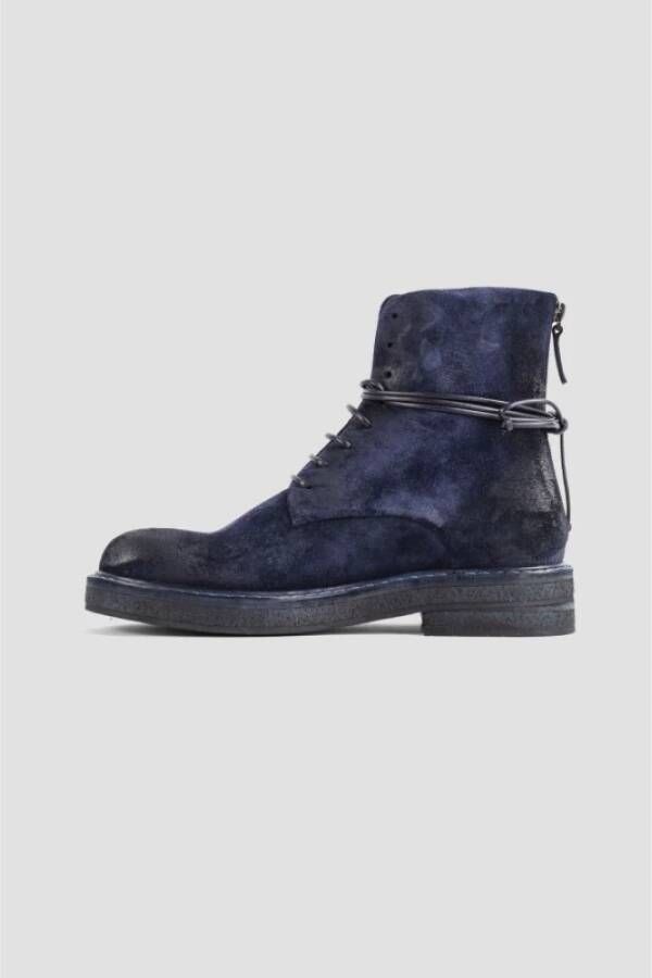 Marsell Navy Blue Lace-Up Suede Boots Blue Dames