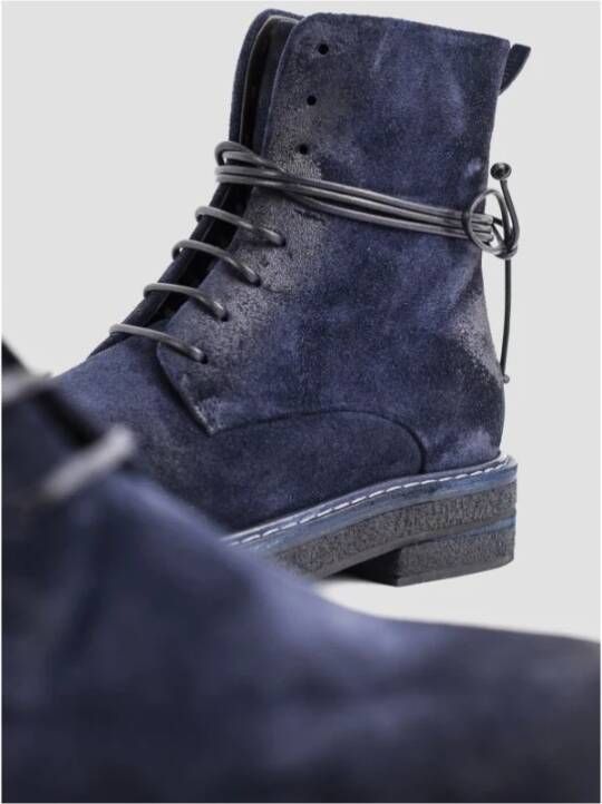 Marsell Navy Blue Lace-Up Suede Boots Blue Dames