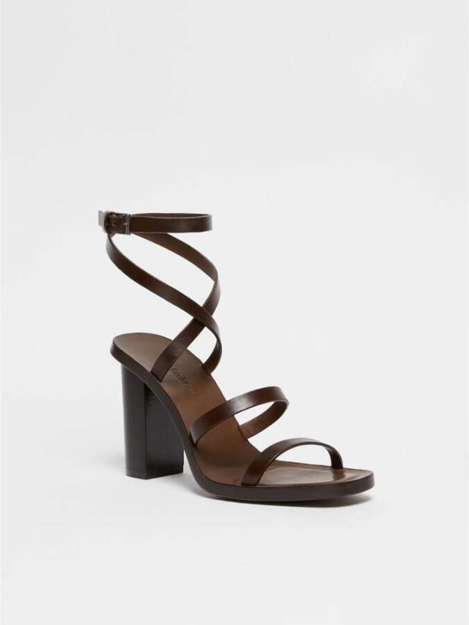 Max Mara Blokhak Leren Sandalen Brown Dames