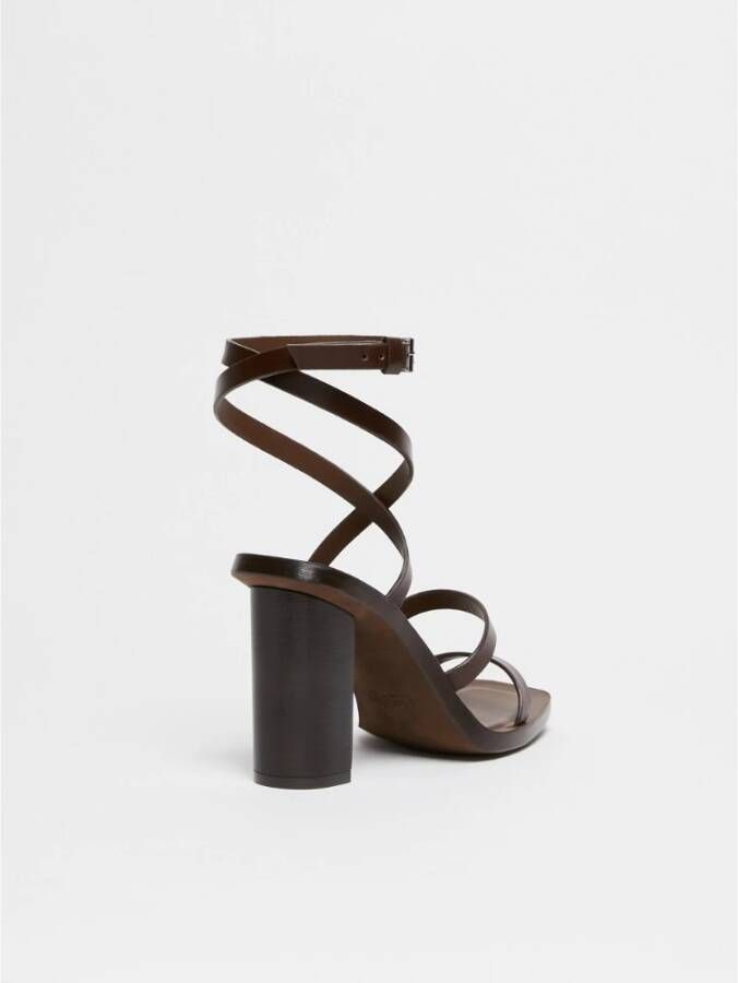 Max Mara Blokhak Leren Sandalen Brown Dames