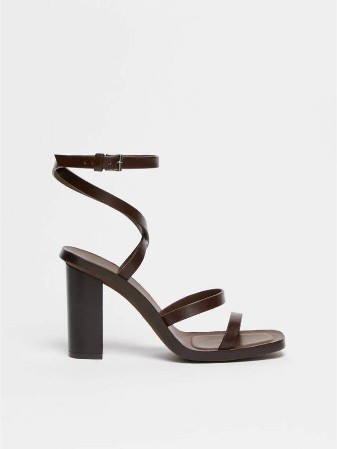 Max Mara Blokhak Leren Sandalen Brown Dames