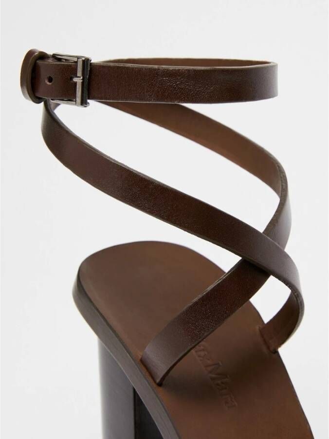 Max Mara Blokhak Leren Sandalen Brown Dames