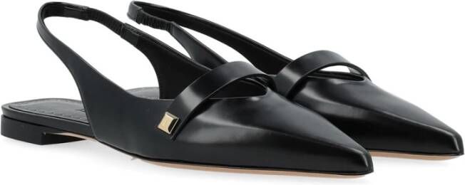 Max Mara Zwarte leren platte sandaal met slingback design Black Dames