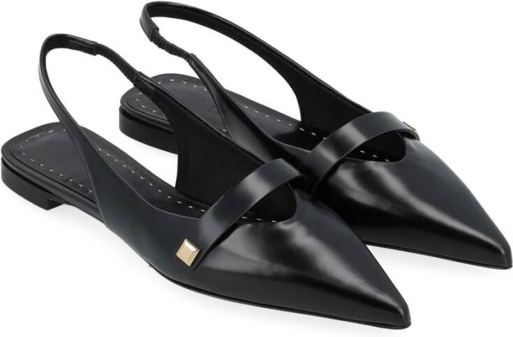 Max Mara Zwarte leren platte sandaal met slingback design Black Dames