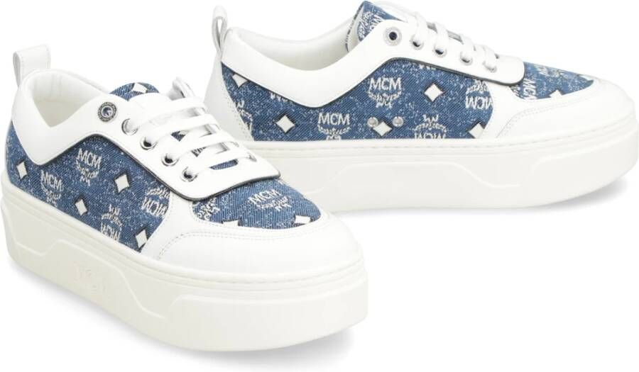 MCM Denim Platform Sneakers met Leren Details Blue Dames