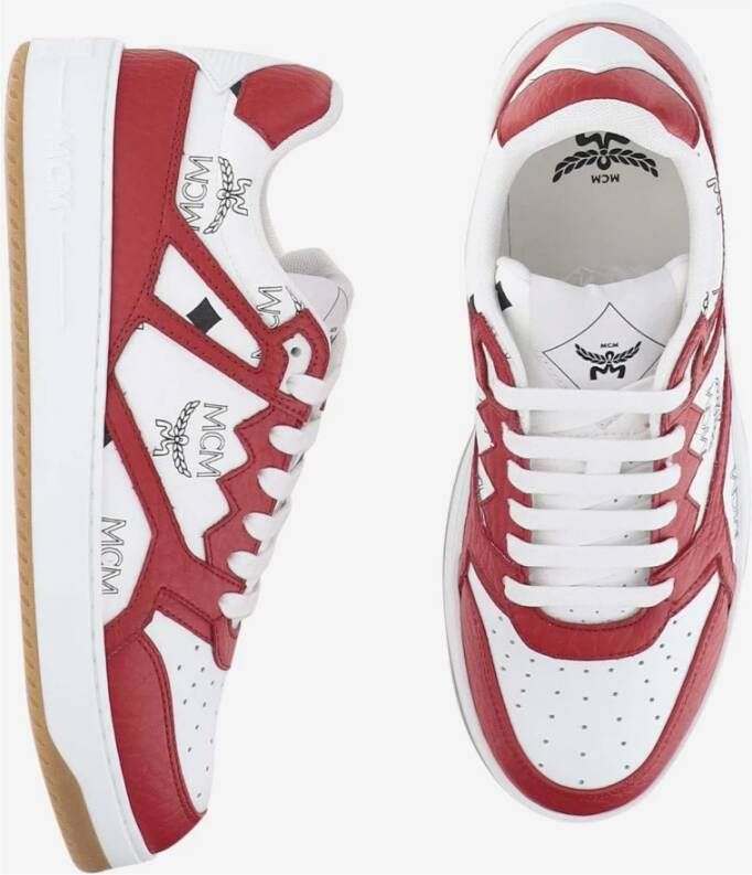 MCM Leren Sneakers Rood Wit Logo Print Red Dames