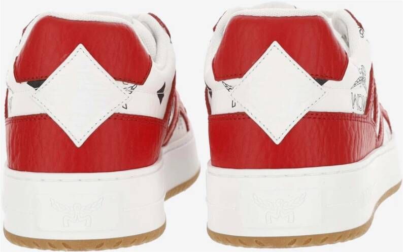 MCM Leren Sneakers Rood Wit Logo Print Red Dames