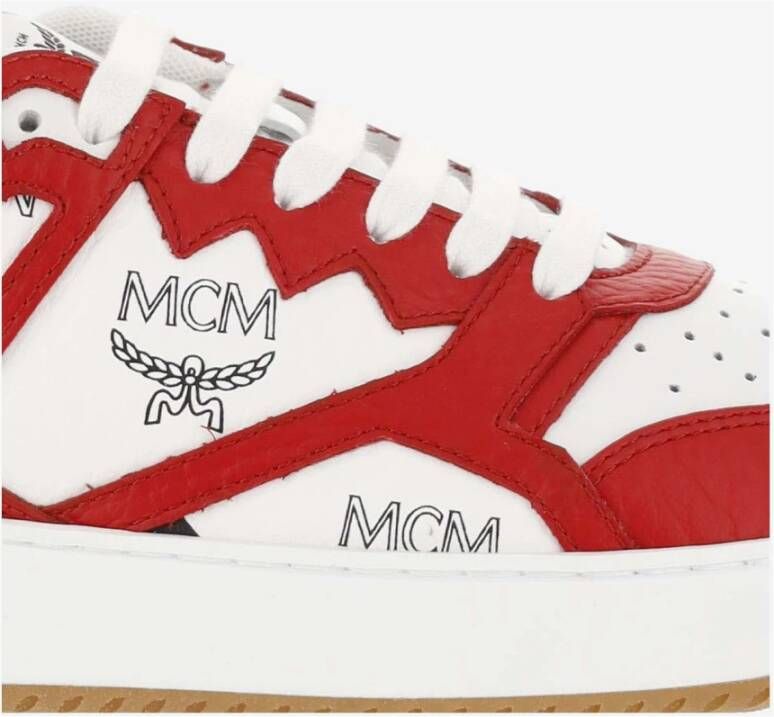 MCM Leren Sneakers Rood Wit Logo Print Red Dames