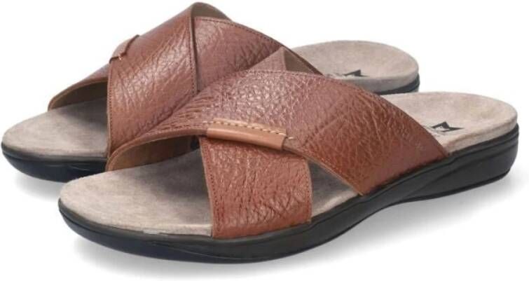 mephisto Bruine Leren Slide Sandaal Brown Heren