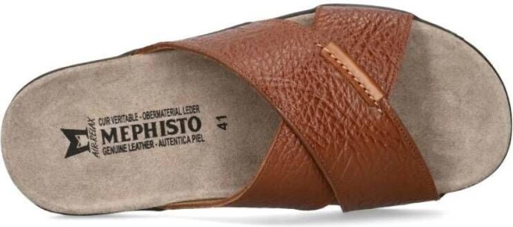 mephisto Bruine Leren Slide Sandaal Brown Heren