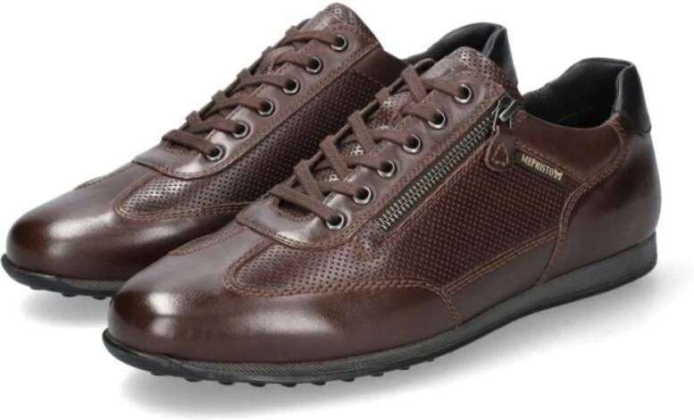 mephisto Bruine veter-zip sneaker voor heren Brown Heren