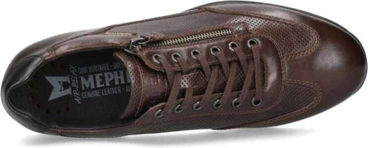 mephisto Bruine veter-zip sneaker voor heren Brown Heren