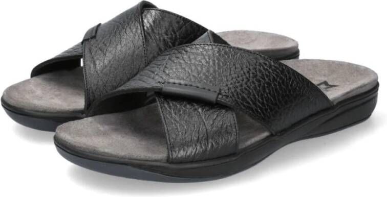 mephisto Zwarte Leren Slide Sandaal Black Heren