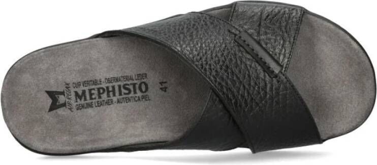 mephisto Zwarte Leren Slide Sandaal Black Heren