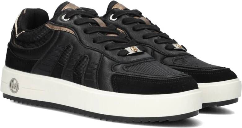 Mexx Zwarte leren sneakers met ponyhair detail Black Dames