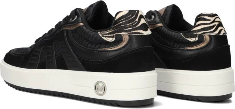 Mexx Zwarte leren sneakers met ponyhair detail Black Dames