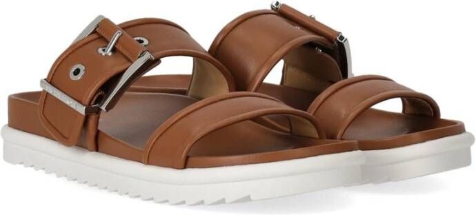 Michael Kors Lichtbruine Leren Slide Sandaal Brown Dames