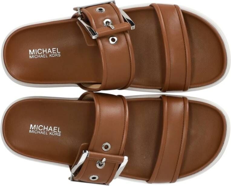 Michael Kors Lichtbruine Leren Slide Sandaal Brown Dames