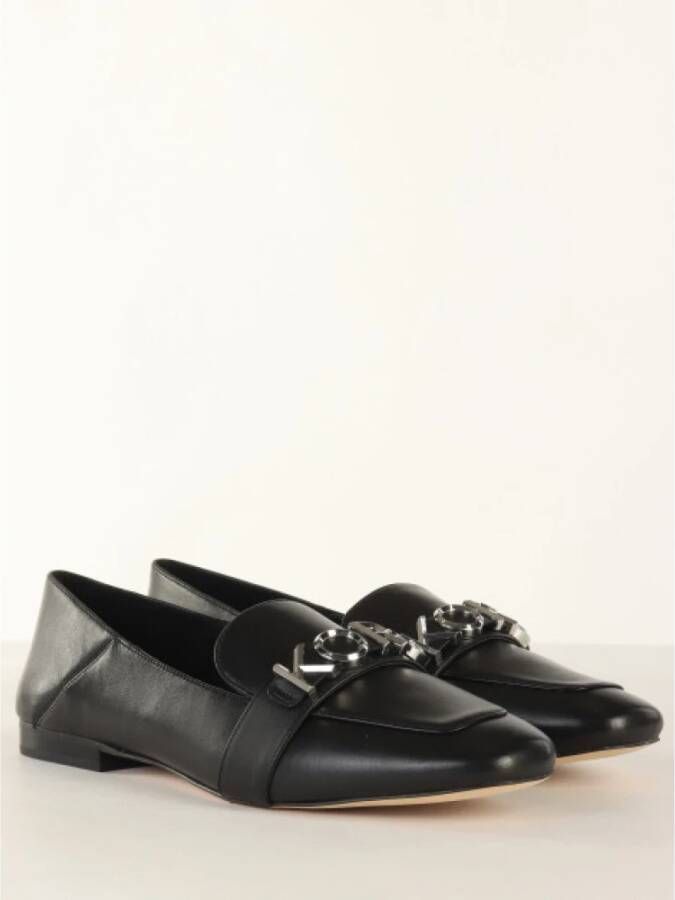 Michael Kors Leren Loafers met Metalen Logo Detail Black Dames