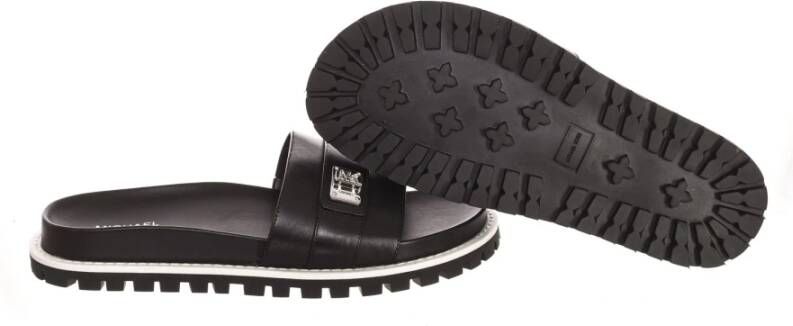 Michael Kors Platte leren sandalen Black Dames