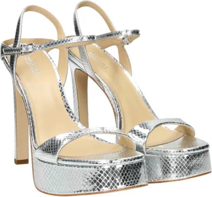 Michael Kors Zilveren Leren Hoge Hak Sandalen Gray Dames