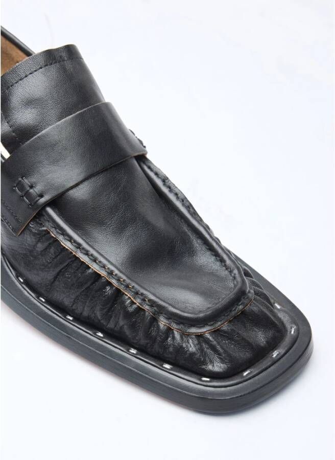 Miista Vierkante Neus Leren Loafers met Blokhak Black Dames