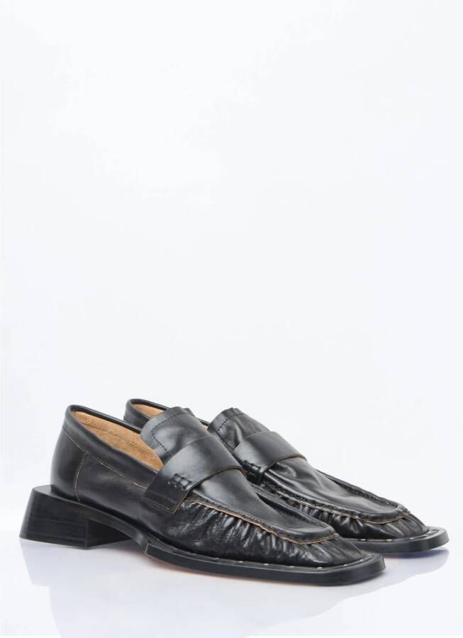 Miista Vierkante Neus Leren Loafers met Blokhak Black Dames