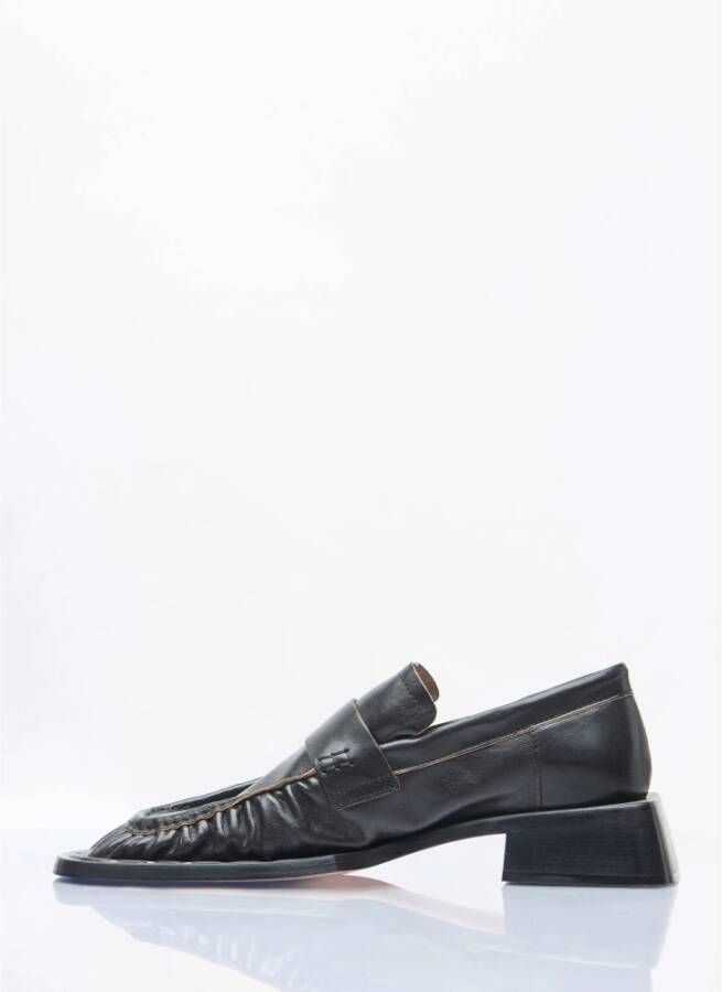 Miista Vierkante Neus Leren Loafers met Blokhak Black Dames