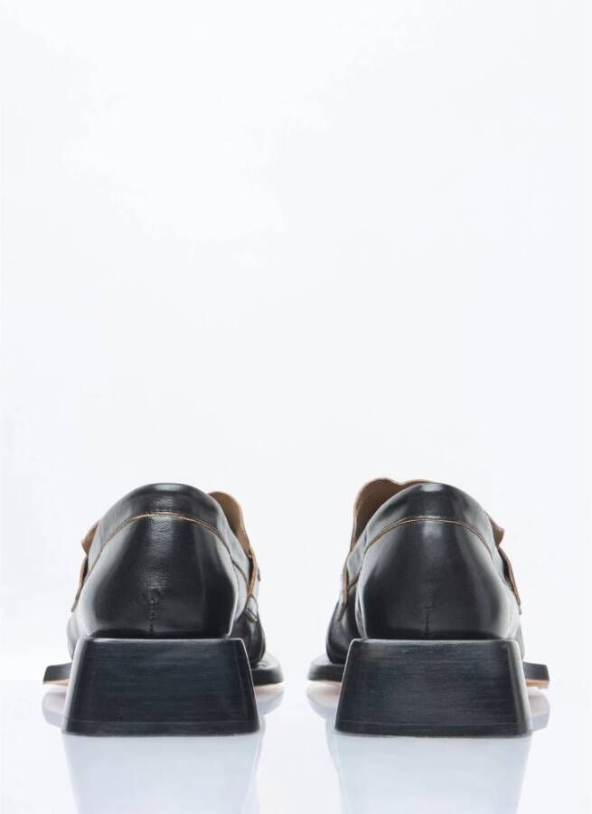 Miista Vierkante Neus Leren Loafers met Blokhak Black Dames