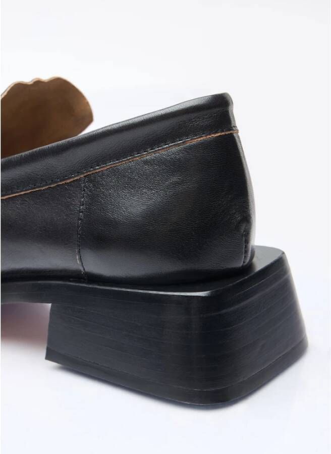 Miista Vierkante Neus Leren Loafers met Blokhak Black Dames