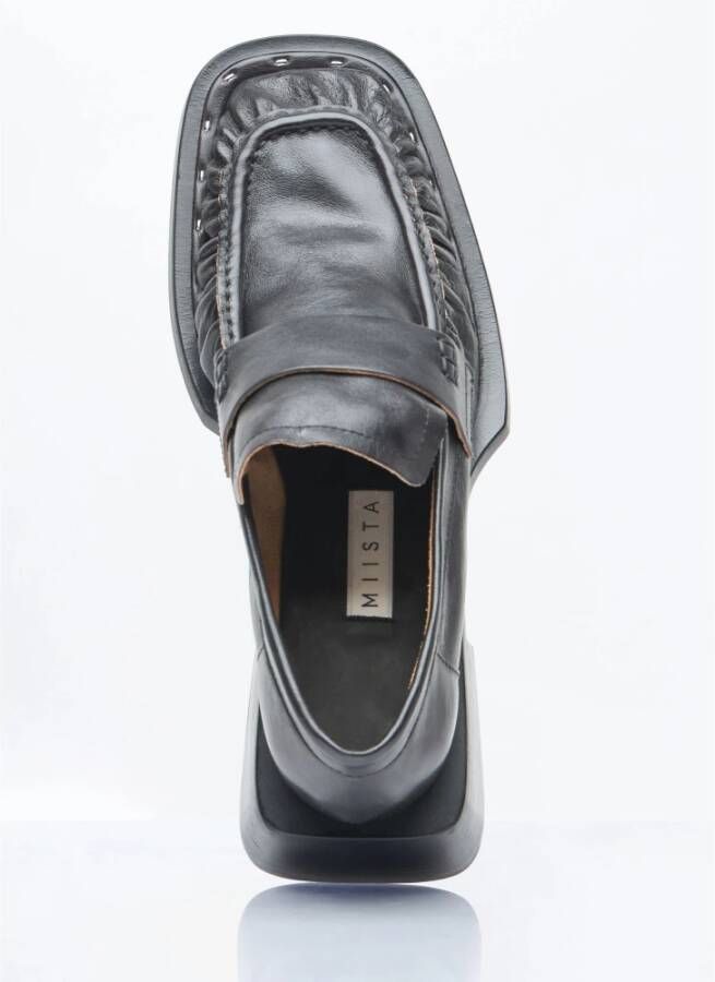 Miista Vierkante Neus Leren Loafers met Blokhak Black Dames