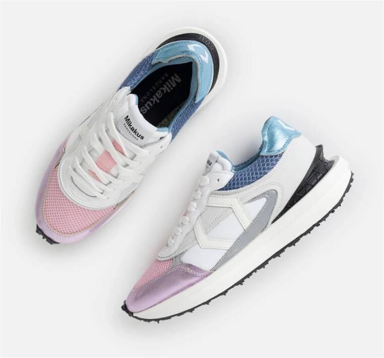 Mikakus Barcelona Blauw en Roze Leren Sneakers Pink Dames