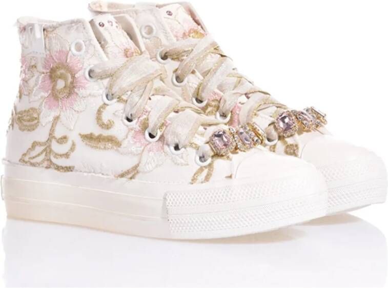 Mimanera Goud Roze Geborduurde Platform Sneakers White Dames