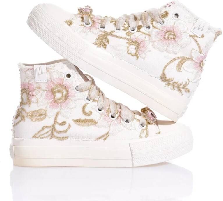 Mimanera Goud Roze Geborduurde Platform Sneakers White Dames