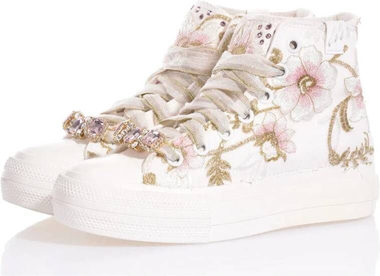 Mimanera Goud Roze Geborduurde Platform Sneakers White Dames