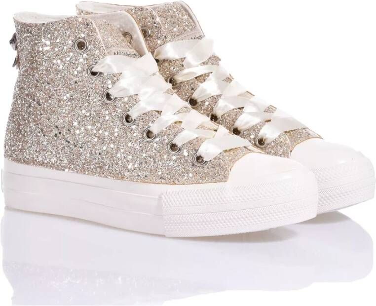 Mimanera Handgemaakte Champagne Gouden Sneakers Gray Dames