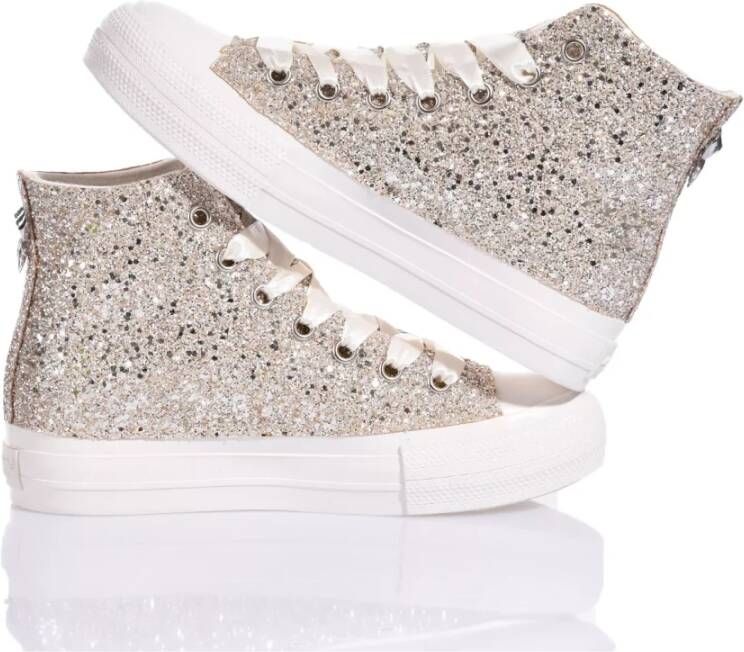 Mimanera Handgemaakte Champagne Gouden Sneakers Gray Dames